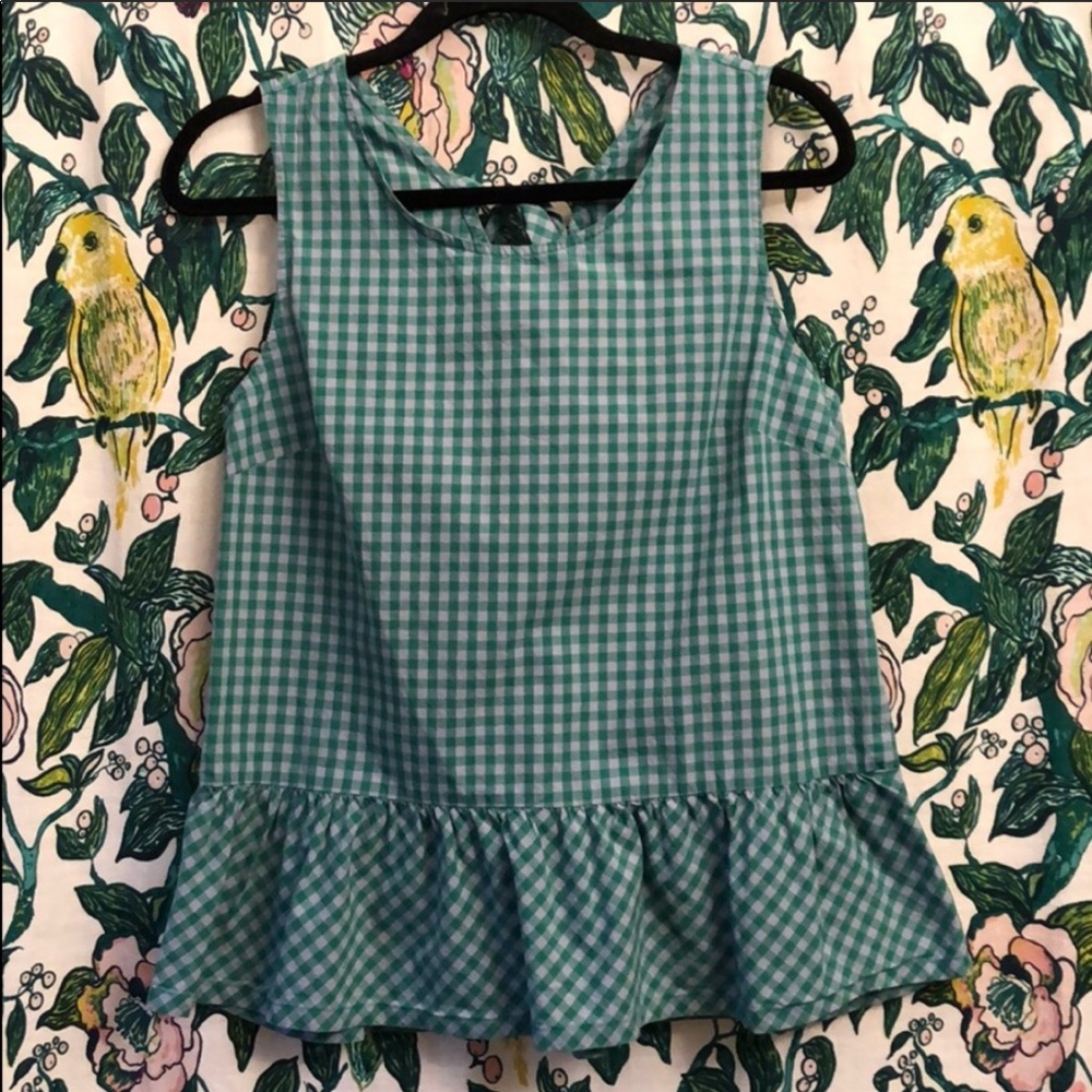 J.Crew Sleeveless Gingham Peplum Shirt - Picture 2 of 6